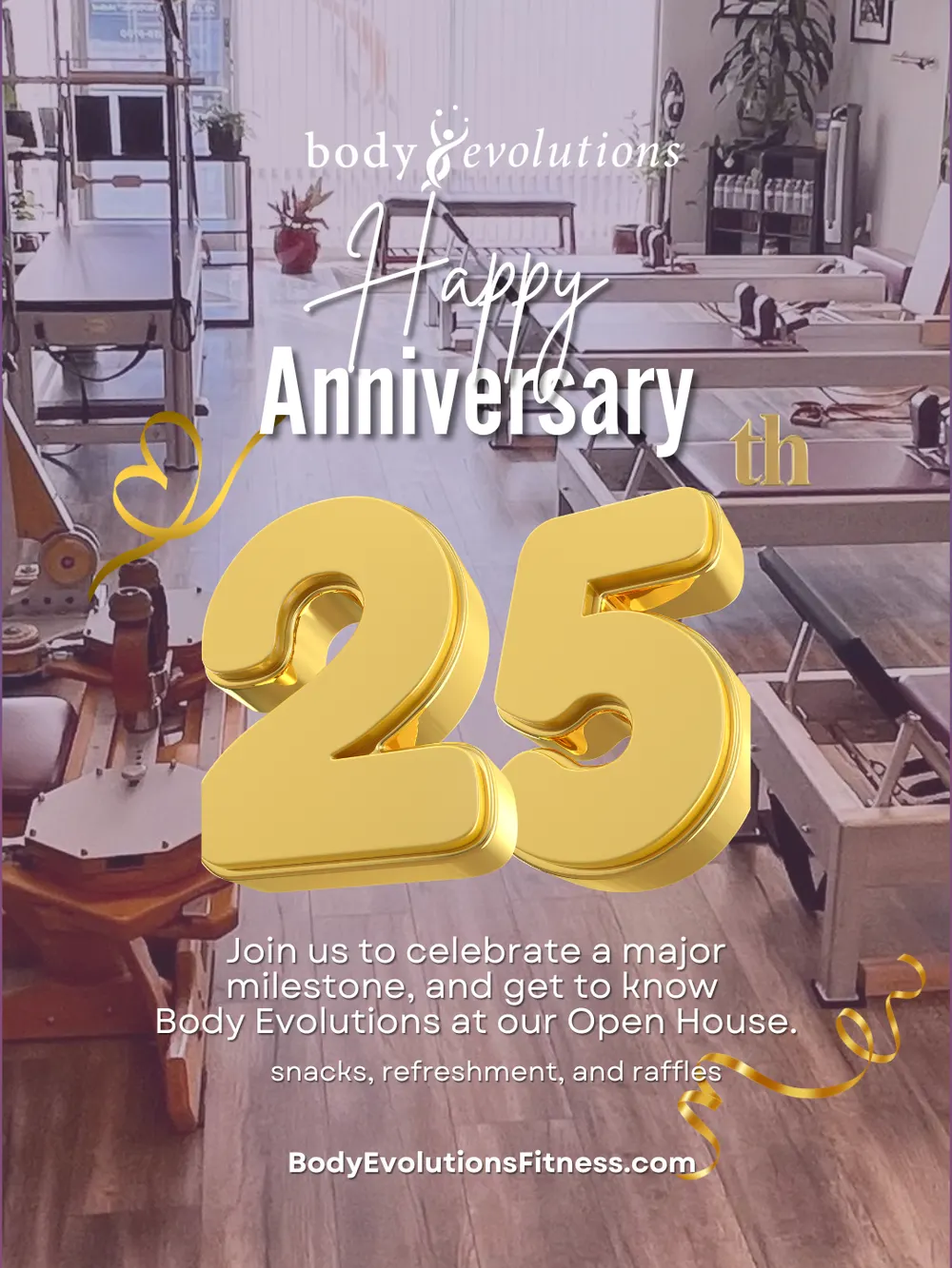 Poster for the Body Evolutions 25th anniversary open house